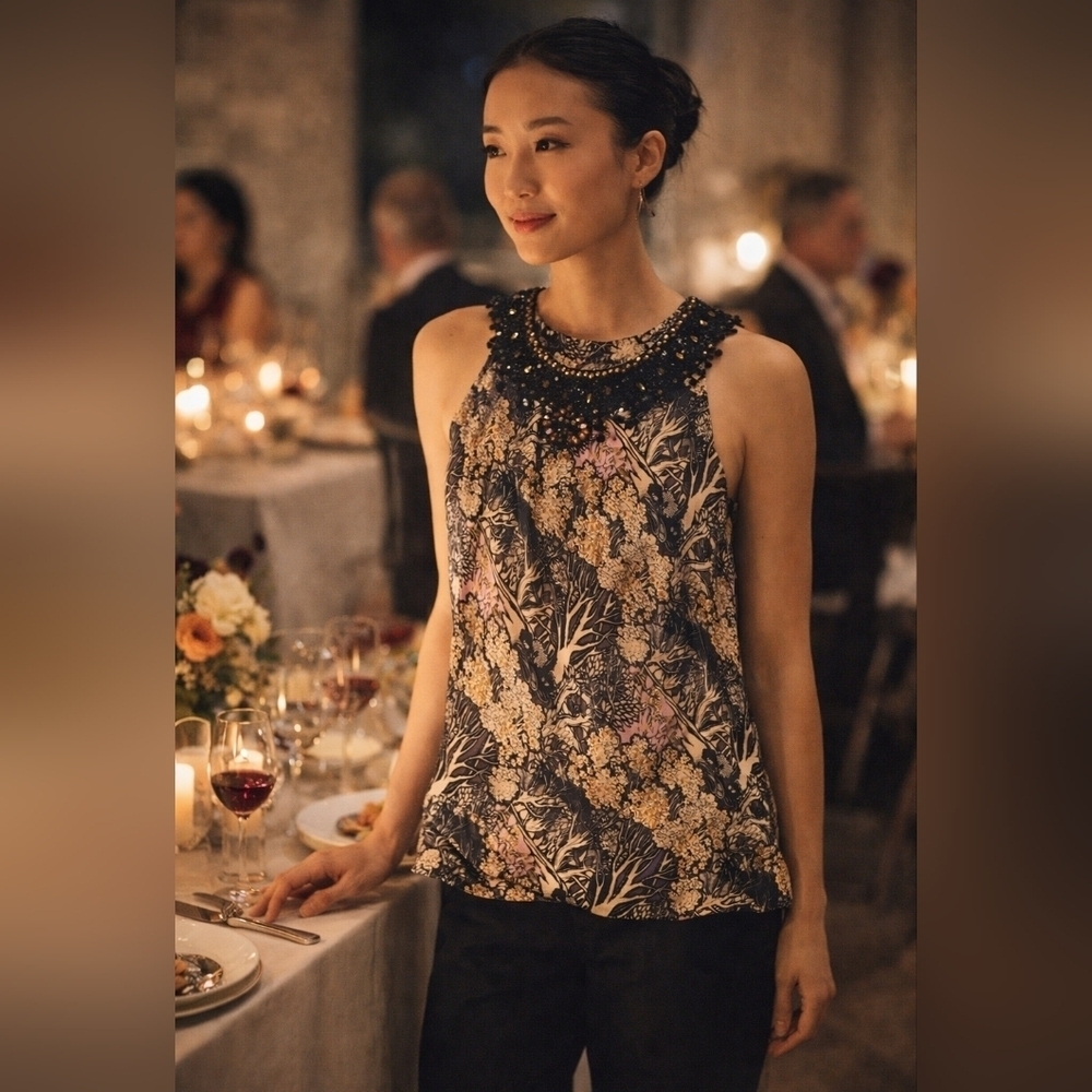 Plenty by Tracy Reese Beaded Silk Tie Top